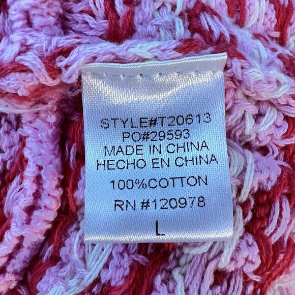 New Paid Crochet Entro Pink Red Knit Ruffle Crop Top Large Cotton Boho Kidscore - Picture 10 of 13